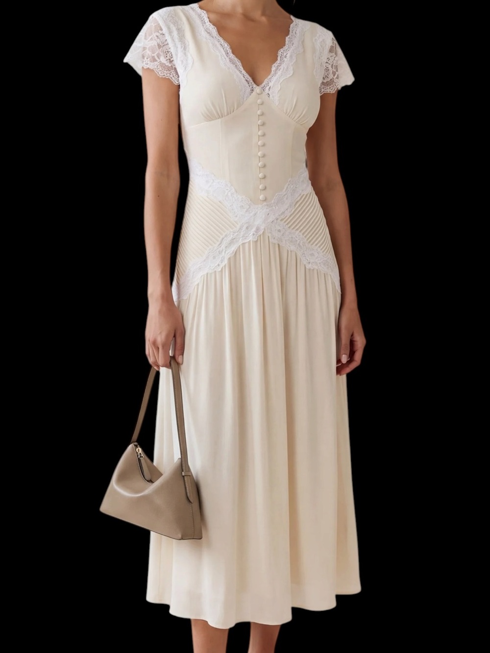 Few Moda o.p.t. Vaiana Dress Lace-Trim Cream Midi NWT